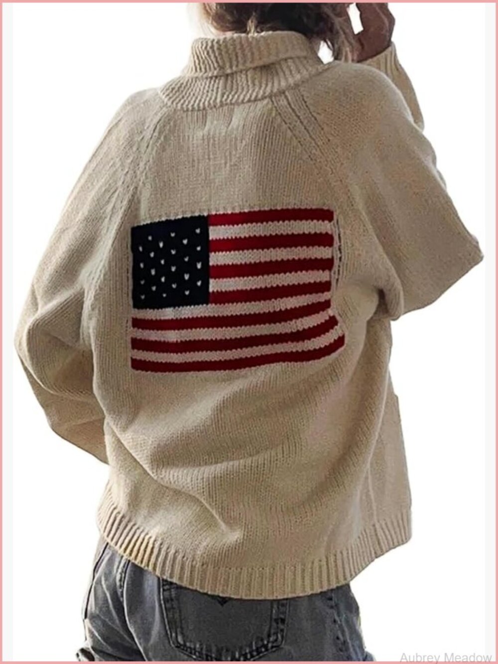 Cream Flag-Back Knit Sweater Cardigan - Cream